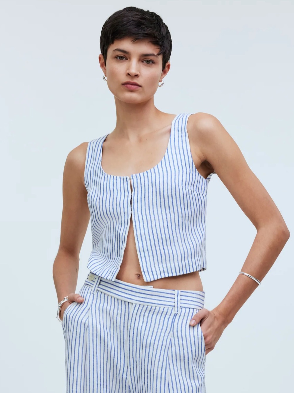 NWT Madewell Scoopneck Crop Tank in 100% Linen in Bluestone